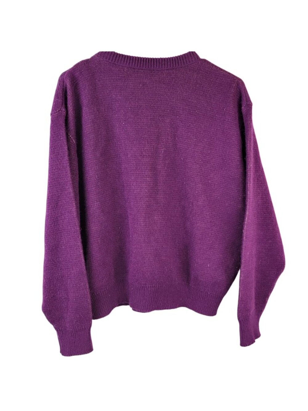 Vintage 80s Floral Sweater Women XL 14 Purple Knit Top Colorful Flower Soft 16 - Picture 11 of 13